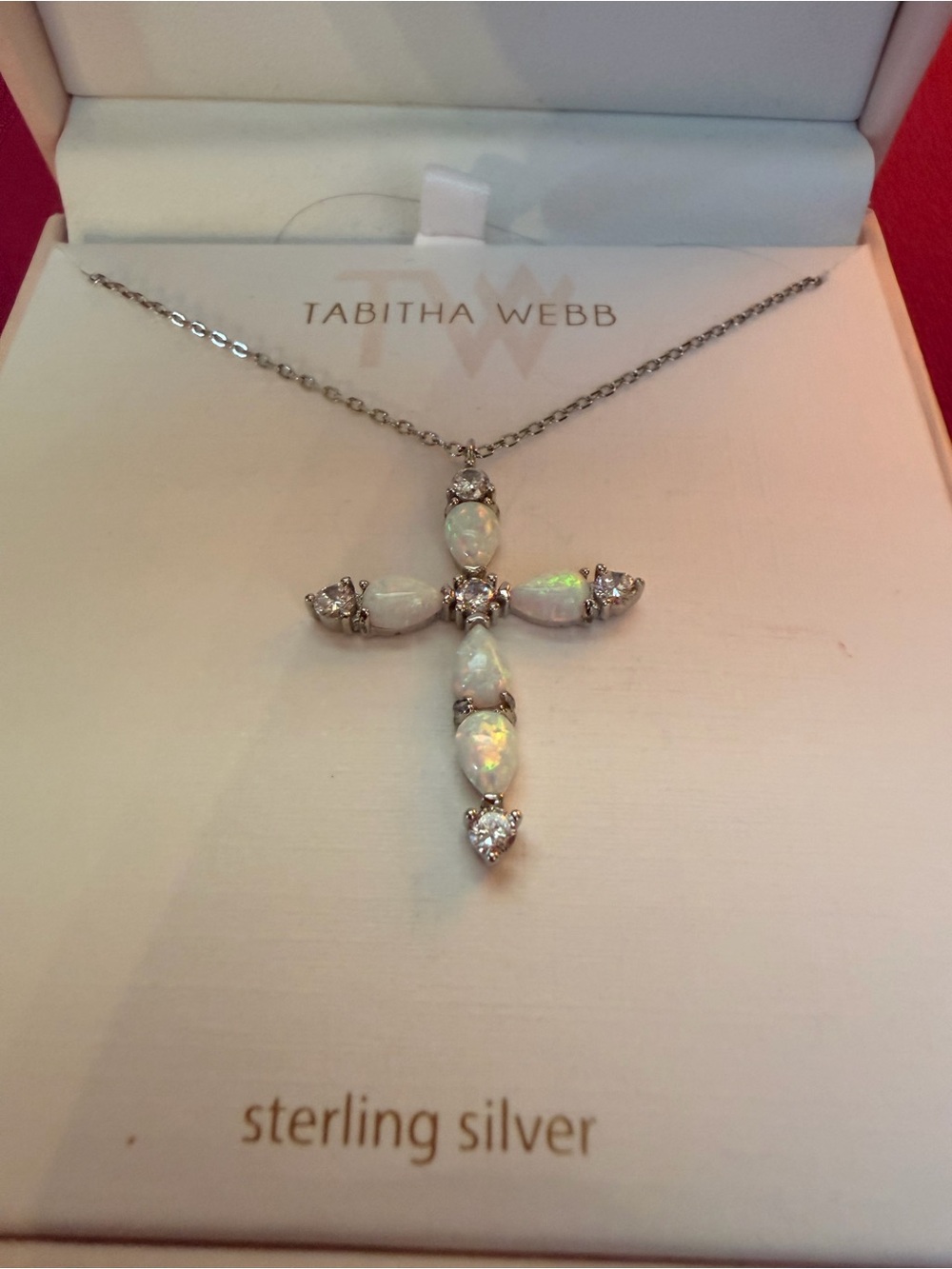 Tabitha White Opal and Sterling Silver Cross Necklace